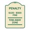 Signmission Penalty $100 $500 Fine Tow Away Zone Virginia Handicap Supplementary Alum, 24" x 18", TG-1824-23336 A-DES-TG-1824-23336 - alternate 1